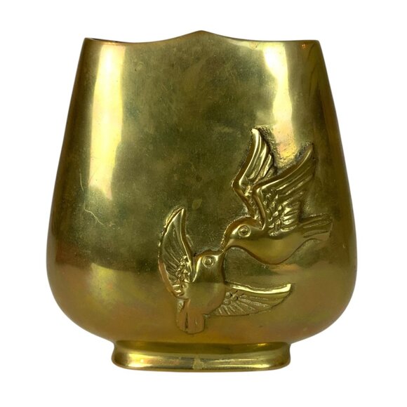 Rosenthal Netter Republic of Korea Solid Brass Vase With Kissing Bird Design - Picture 1 of 6